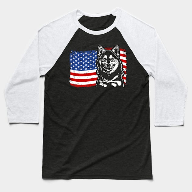 Proud Pomsky American Flag patriotic dog Baseball T-Shirt by wilsigns